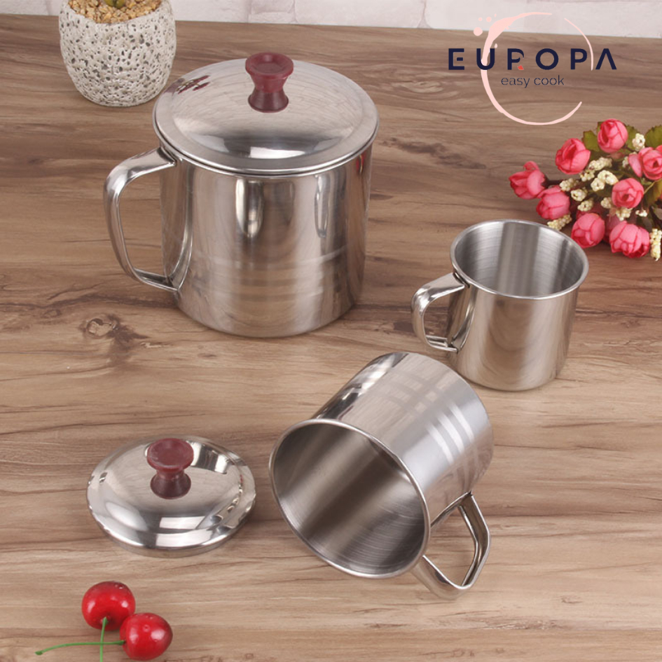 JKLP Cangkir Stainless Gelas Stainless Mug Stainless + Tutup Gelas Tutup Stainless 9cm 11cm 12cm