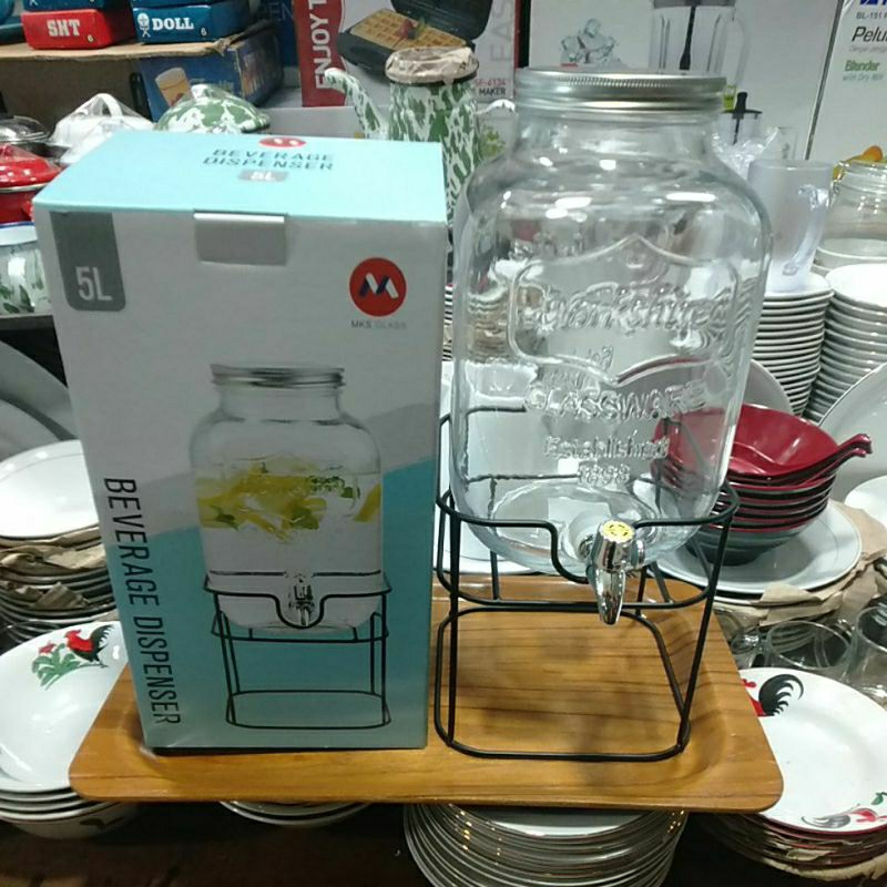 dispenser kaca kran 5 liter / drink jar