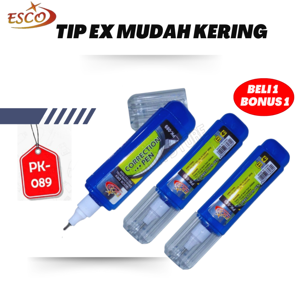 

(Beli 1 Bonus 1) Tip ex/Correction pen ESCO / Correction Fluid / Tip Ex / Tip X Cair Murah / Cod