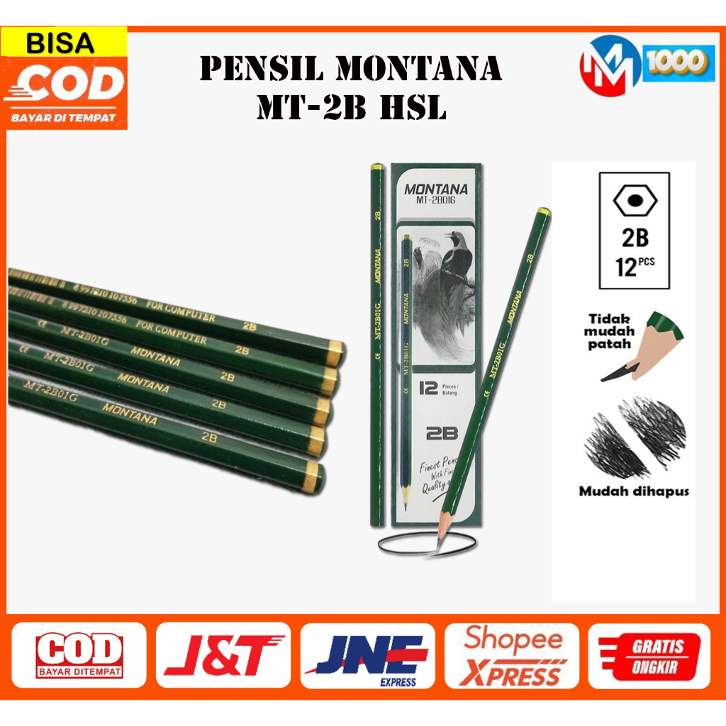 

Pensil 2B Montana Hijau / EKSIS Pencil Murah Harga per lusin / per pack isi 12