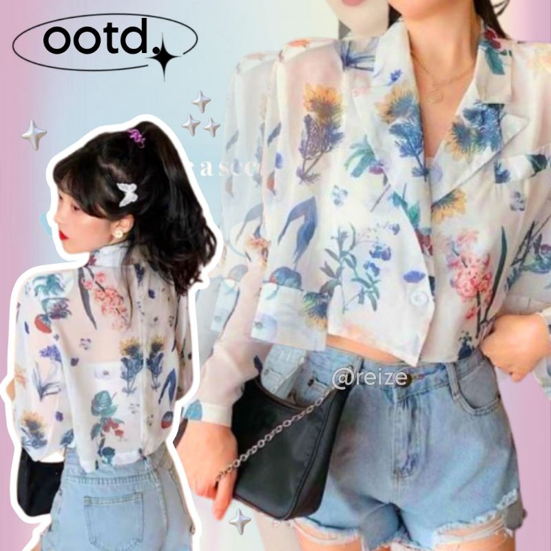 Blazer Wanita Lengan Panjang Motif Bunga