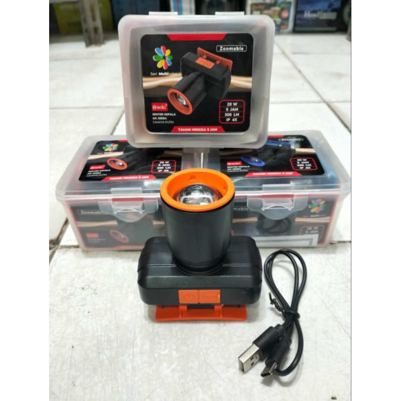 Aoki senter kepala pencahayaan yg maksimal Ak-3600A Senter Kepala Zoom Super Terang Pencahayaan meny