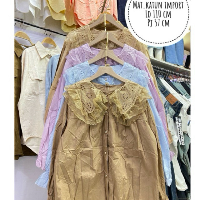 Blouse Wanita Katun Premium, Sailor renda, Renda bunga, kemeja bordir