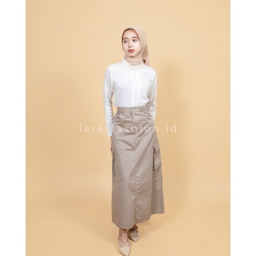 Mistiten - Rok Cargo Pinggang Karet Beige Misti10