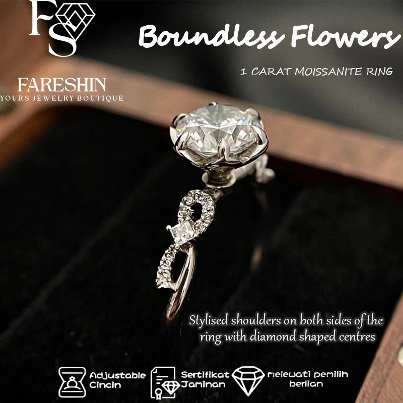 Cincin moissanite Boundless Flowers Moissanite cincin tunangan 1.0 Carat Sterling Silver 925 Fareshi