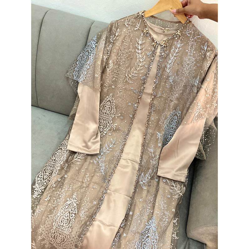 Cream Nude 1 | MokinCo | Modest Wear | Baju lebaran | Gamis | Tunik Lace Brukat Muslim