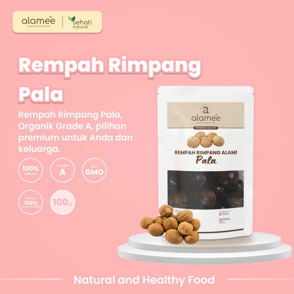 

ALAMEE Biji Pala Utuh Rempah Kering Nutmeg Whole Rimpang Organik Alami Bumbu Seasoning Masakan 100gr