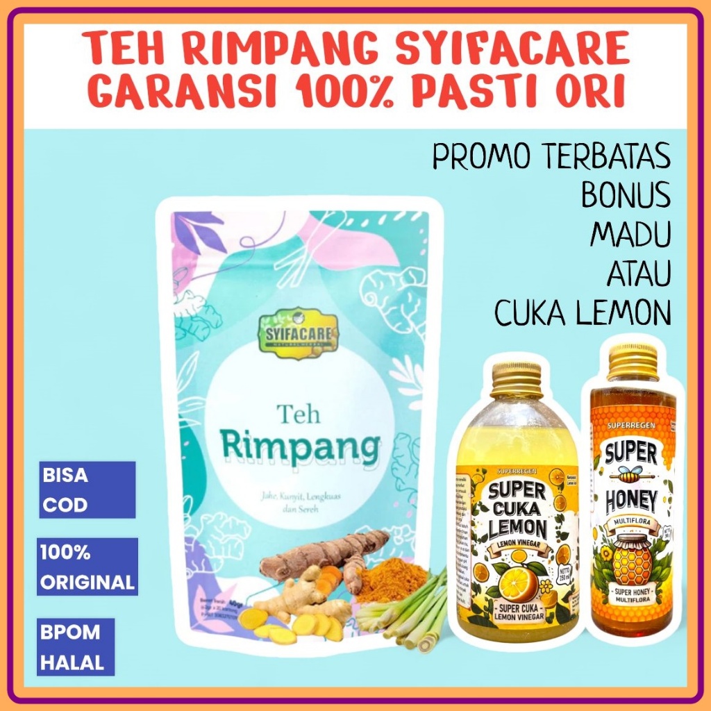 

Teh Celup Rimpang 100% Original Teh Rimpang Syifacare Membantu Menurunkan Berat Badan Ala JSR | Teh Rimpang Celup Syifacare Teh Detox JSR Imunitas Ramuan Rempah Rimpang BPOM | Teh Sereh Kunyit Jahe dan Kayu Manis isi 20 Tea bag