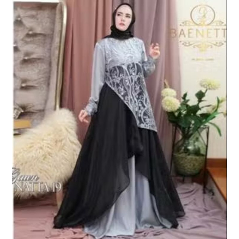 Dress pesta baenetta preloved silver mix hitam