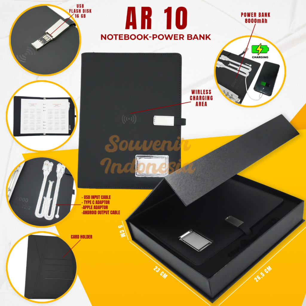 

Souvenir notebook Agenda giftset include powerbank usb flash drive Led logo AR 10
