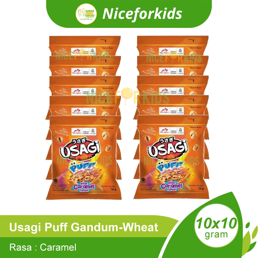 

Usagi Puff Gandum-Wheat Rasa Caramel Renceng isi 10sachet Cemilan Enak Murah