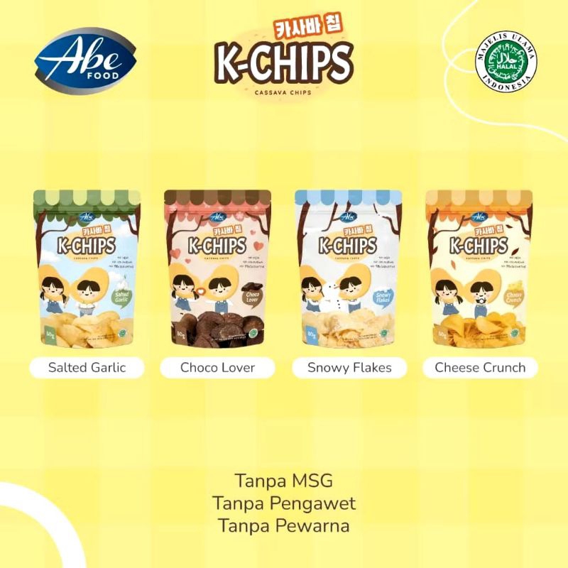 

ABE FOOD K-CHIPS CASSAVA CHIPS 80GR|KERIPIK SINGKONG NO MSG|CAMILAN SEHAT ANAK