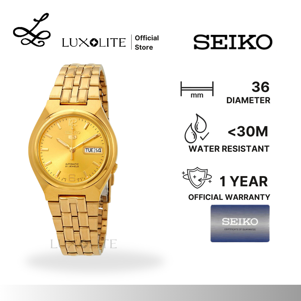 [Luxolite] SEIKO Jam Tangan Pria 5 SNKL64K1 Automatic Gold Dial Gold Stainless Steel Strap