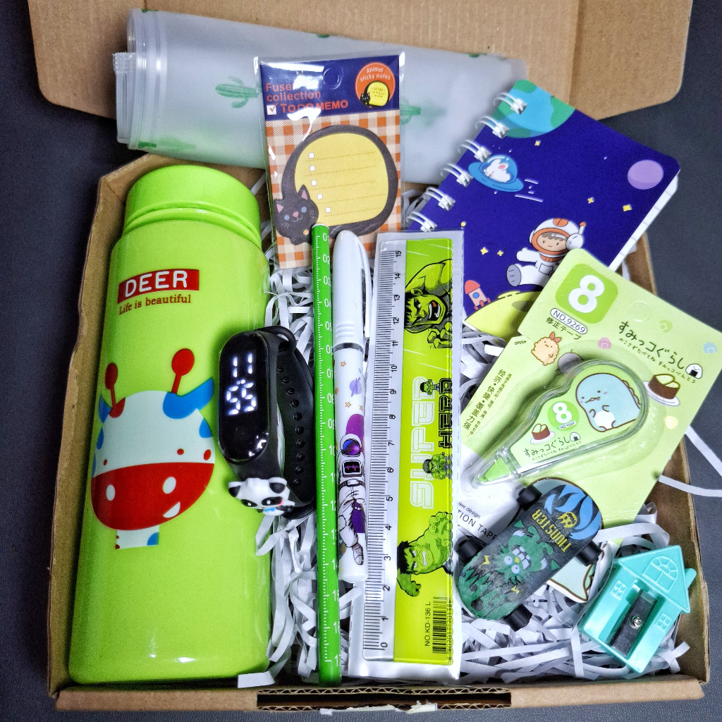 DISKON KADO ULANG TAHUN ANAK PAKET ALAT TULIS LUCU CEWEK DAN COWOK+BOX HADIAH