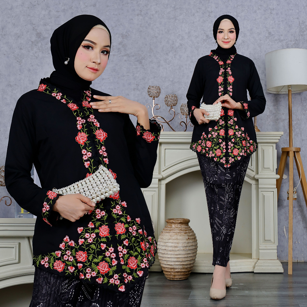 Satu set kebaya encim lengan panjang bordir/setelan kebaya wisuda/kebaya modern
