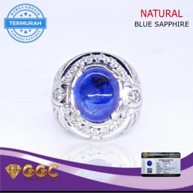 Batu Cincin Natural Blue sapphire Corundum + memo
