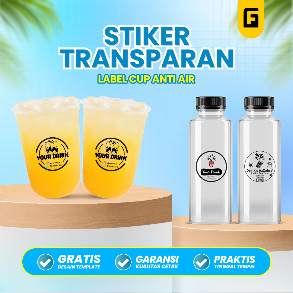 

Cetak Stiker Label Kemasan Transparan Anti Air Cutting Bulat / Kotak Cocok Unt. Cup Minuman