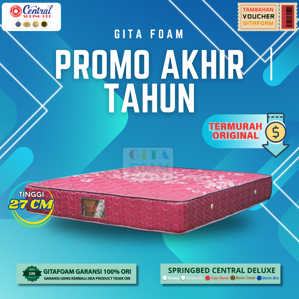 Matras Springbed Central Deluxe Zest - Warna Tulip Merah - Central Springbed Original 100%