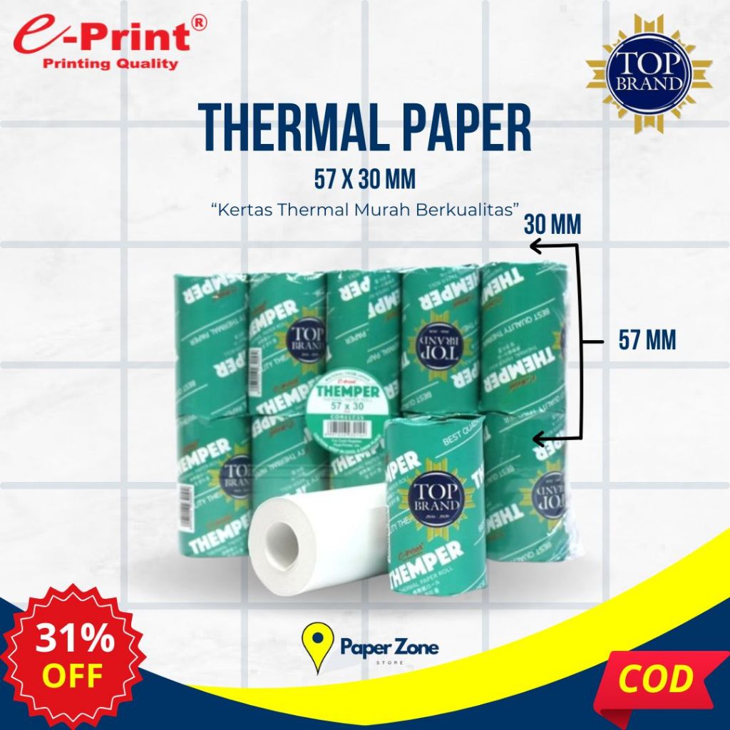 

Kertas Thermal Struk Kasir Kertas Thermal 57x30 mm Thermal Paper Roll 57x30 mm eco Kertas Termal Printer Struk Thermal Printer e-Print