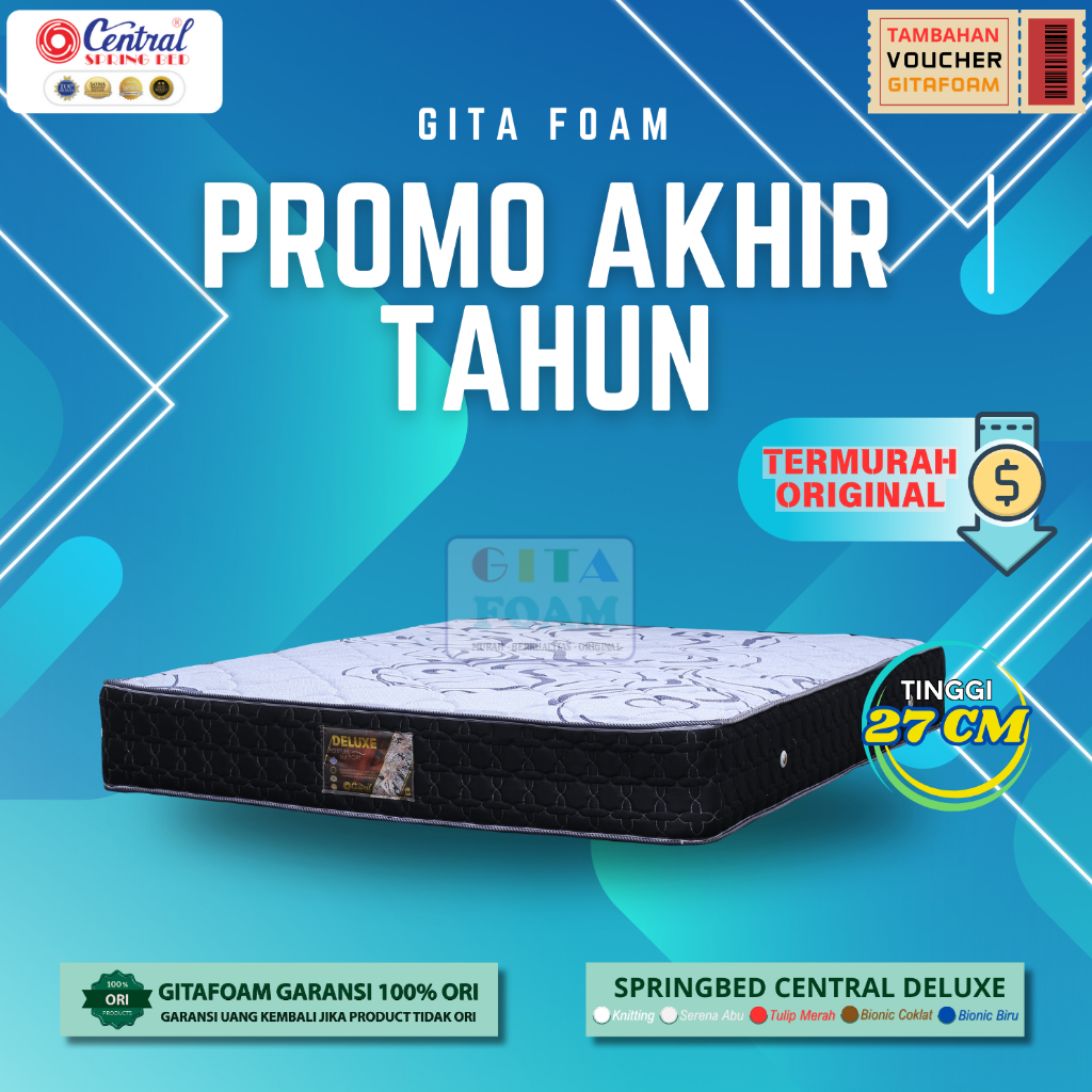 Matras Springbed Central Deluxe Zest - Warna Knitting Putih - Central Springbed Original 100%