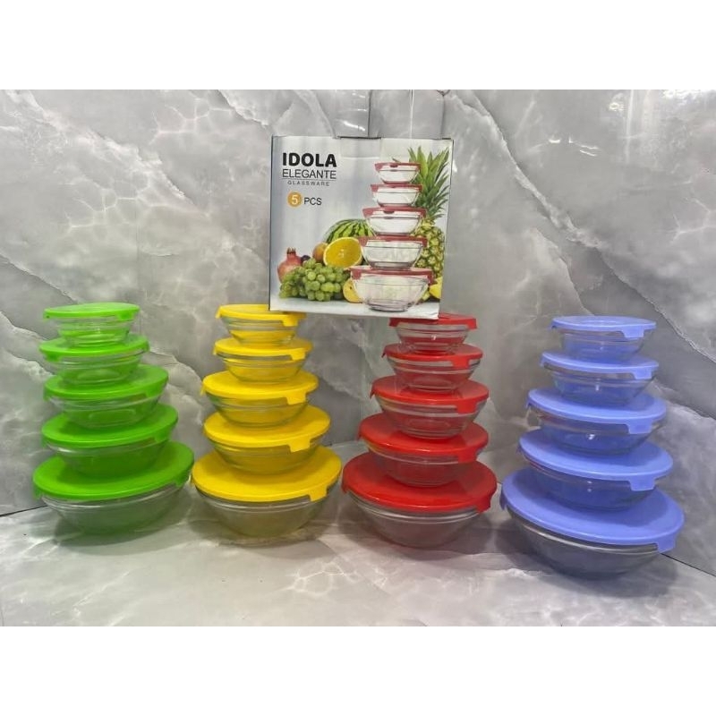 mangkok tutup beranak 5 pcs kaca dan stenlis