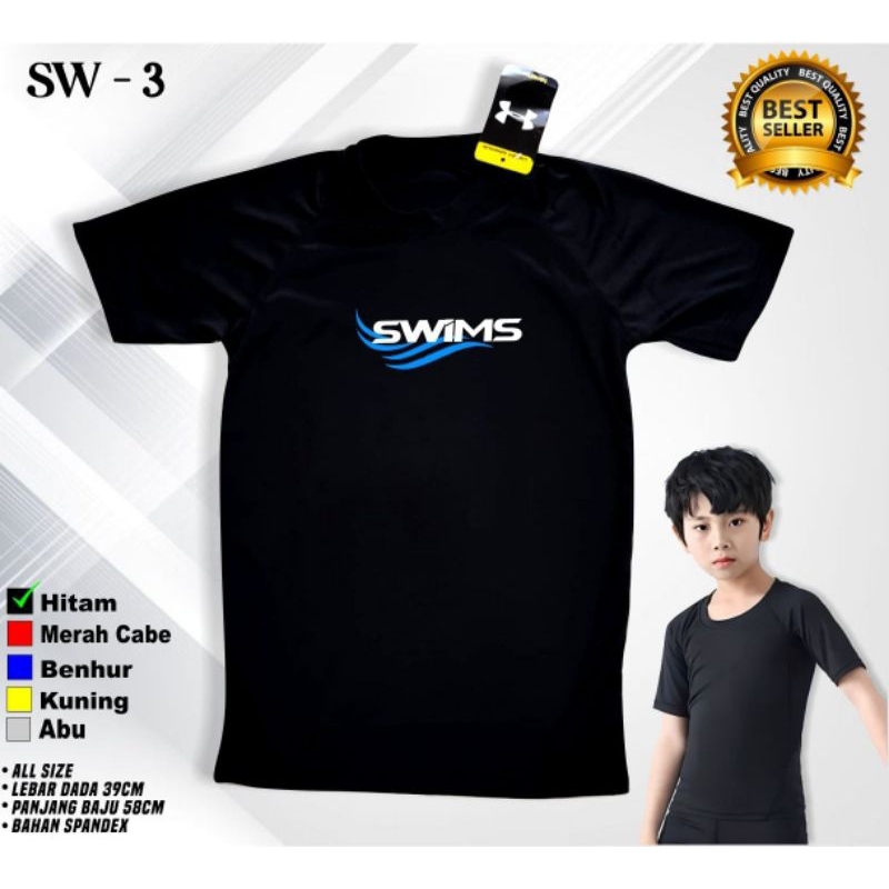 BAJU RENANG LENGAN PENDEK ANAK PAKAIAN ATASAN RENANG JUNIOR MANSET BASELAYER ANAK UNISEX LAKI LAKI P