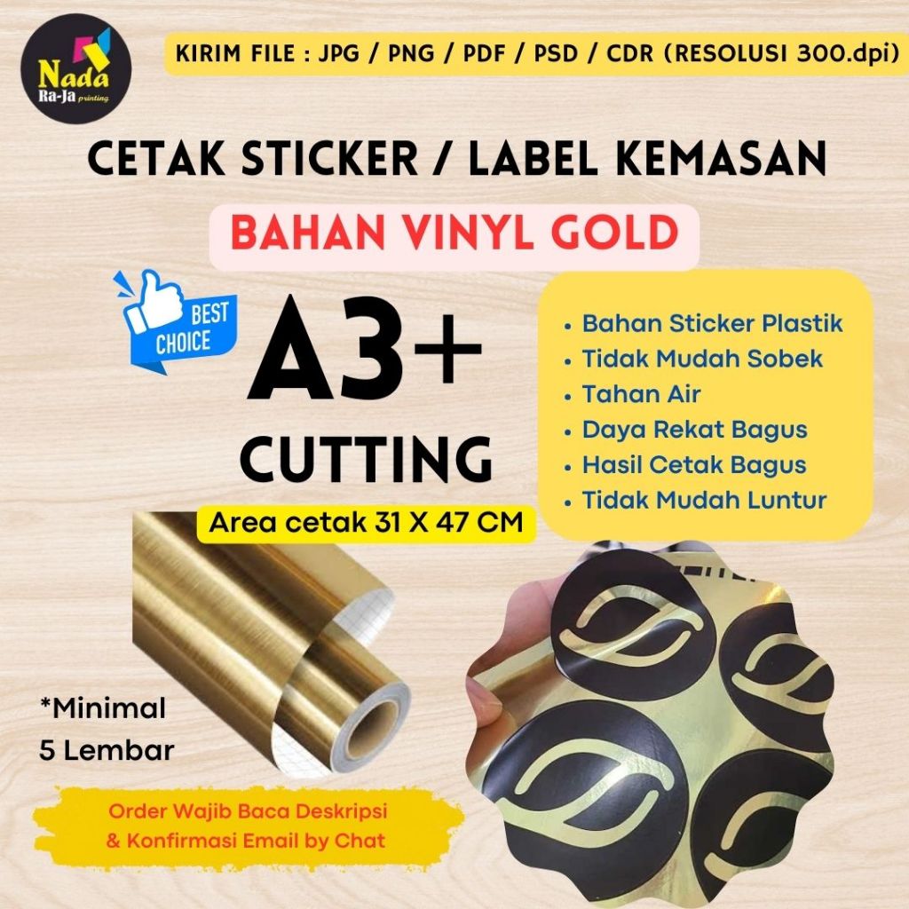 

Cetak Sticker VINYL GOLD + Cutting Sticker | Sticker Kemasan | Label Packaging