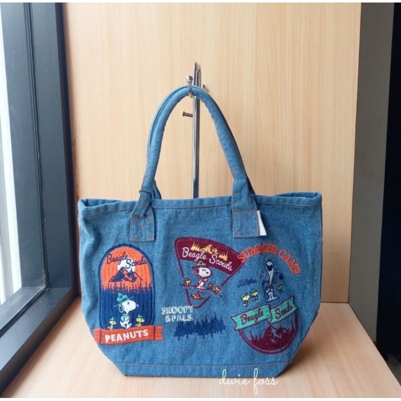 Tas Snoopy Embroidery Denim Tote Original