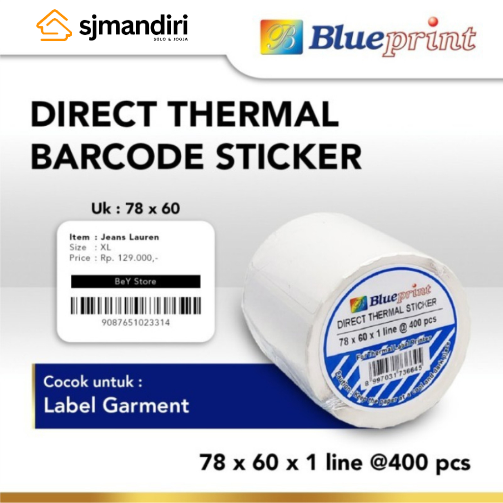 

Direct Thermal Sticker Label 78 x 60mm Blueprint Label Barcode