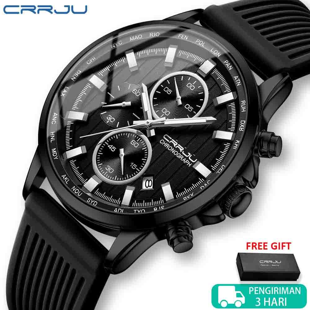 CRRJU Jam Tangan Pria  Terbaru Original Anti Air Fashion dengan Tali Silikon  Luminous 2315