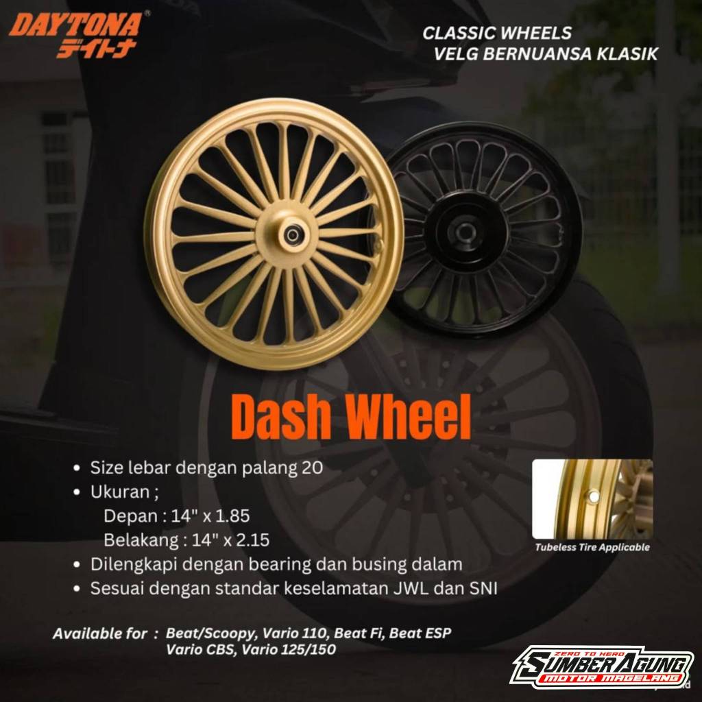 VELG DAYTONA Dash Wheel MATIC HONDA Hitam Silver Beat Karbu FI eSP Scoopy Spacy Vario 110 125 150