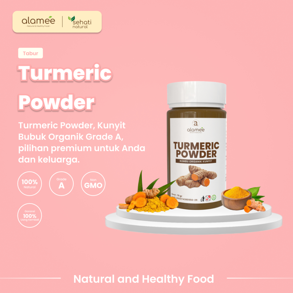 

ALAMEE Kunyit Bubuk Turmeric Seasoning Powder Ground Bumbu Dapur Instan Organik Murni Asli 75g