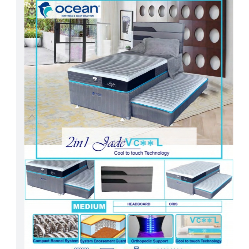 Bed sorong Ocean ranjang dorong 2 in 1 JADE kasur ranjang anak murah