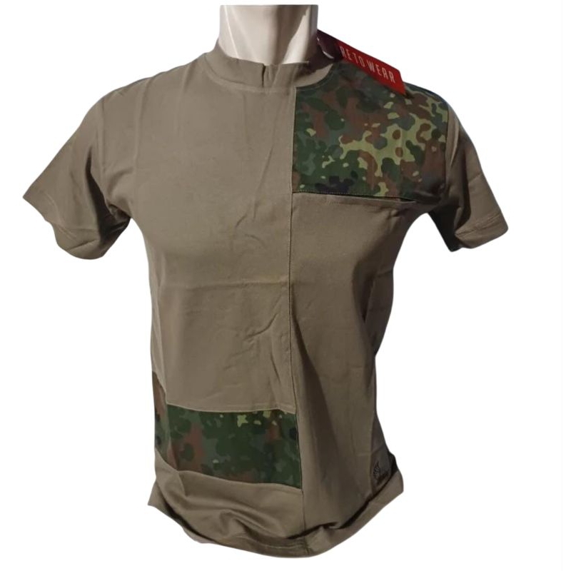 Baju Kaos tactical hijau motif flecktarn Jerman,  buatan PT Sritex 