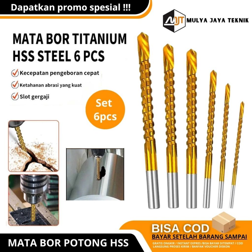 Mata Bor Gergaji Kayu Titanium Logam Gold Multi Fungsi Mata Potong Bor Terbaru Set 6 Pcs