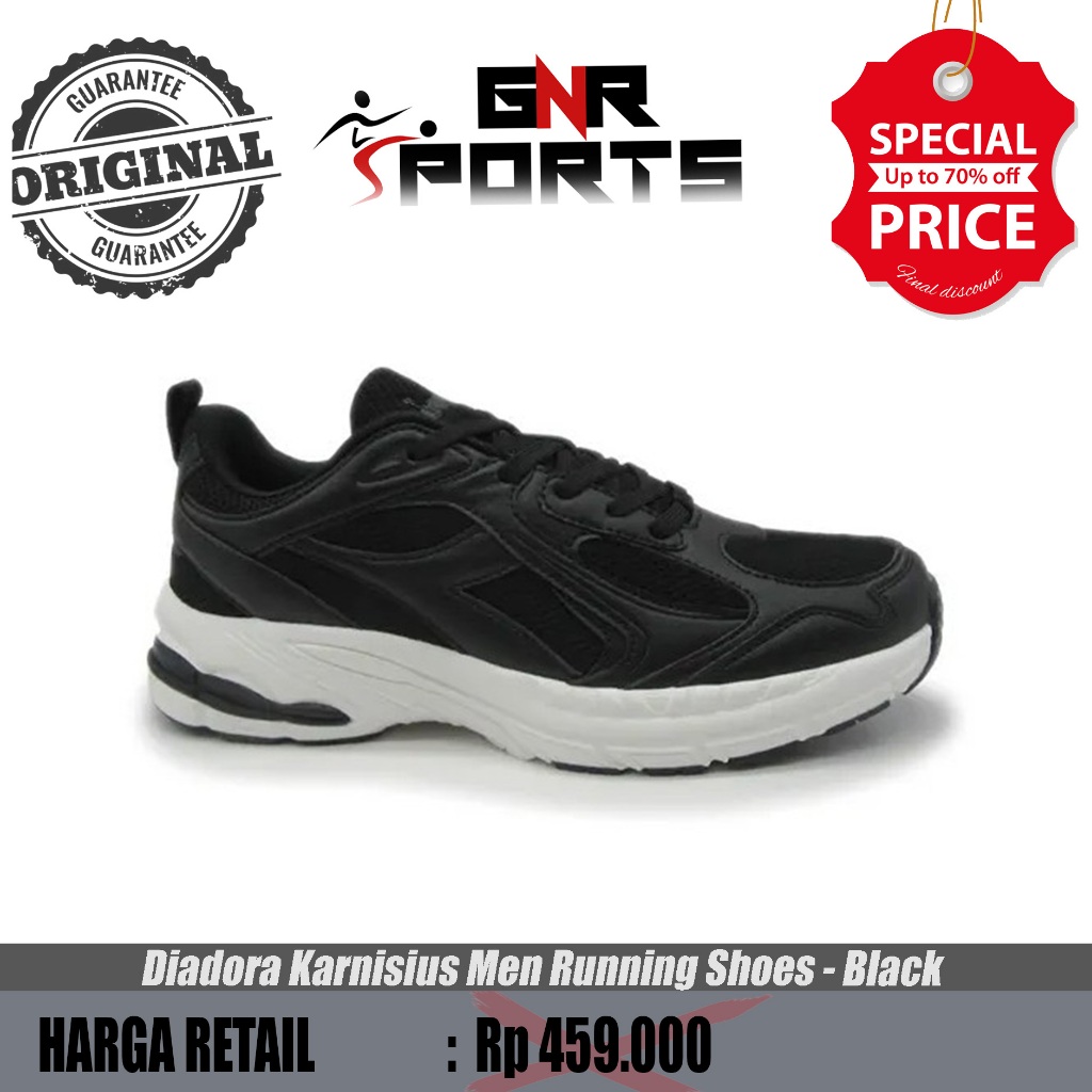 Sepatu Diadora Karnisius Men Running Shoes - Black Original 100%