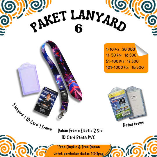 

PAKET LANYARD + ID C4rd + Frame Elastis 2 slot, tali bahan tissue halus mengkilap PVC Murah
