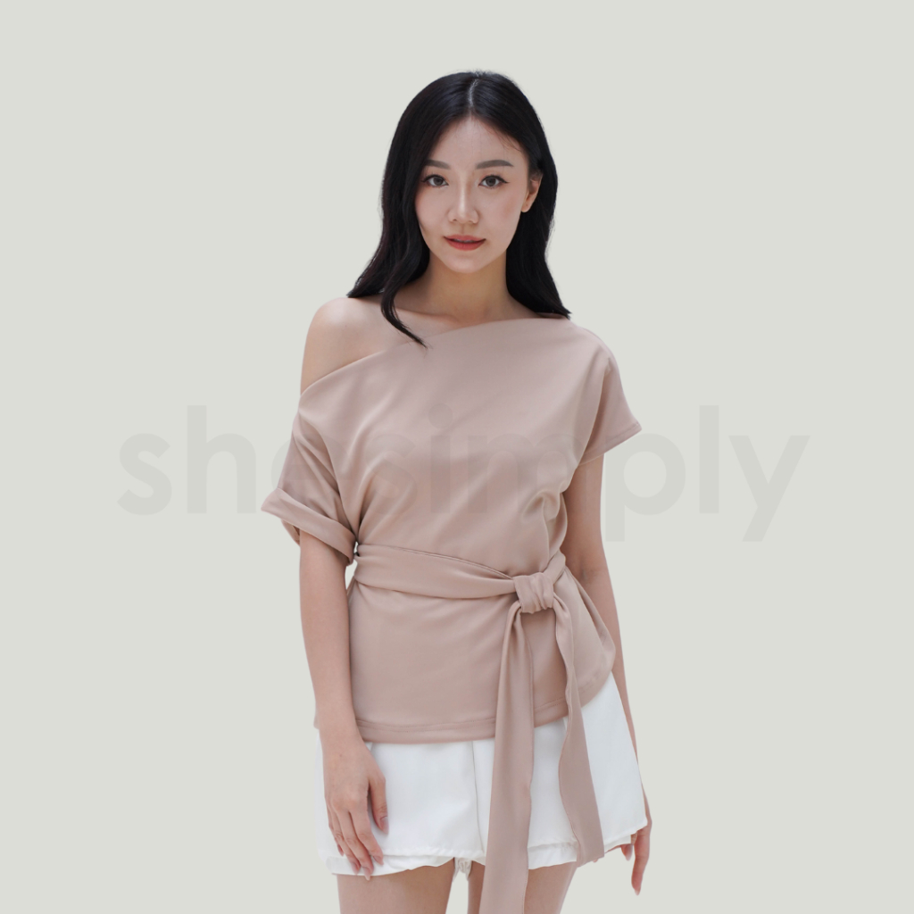 terbaru shesimply vienna top atasan casual wanita korea sabrina one shoulder / off shoulder top /