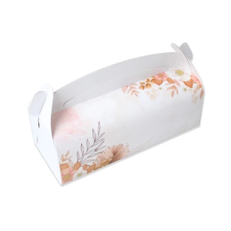 

( 10 pcs ) dus putih tenteng motif bunga peach gable box ivory dus packaging kue hampers souvenir ukuran 24x10x7 cm