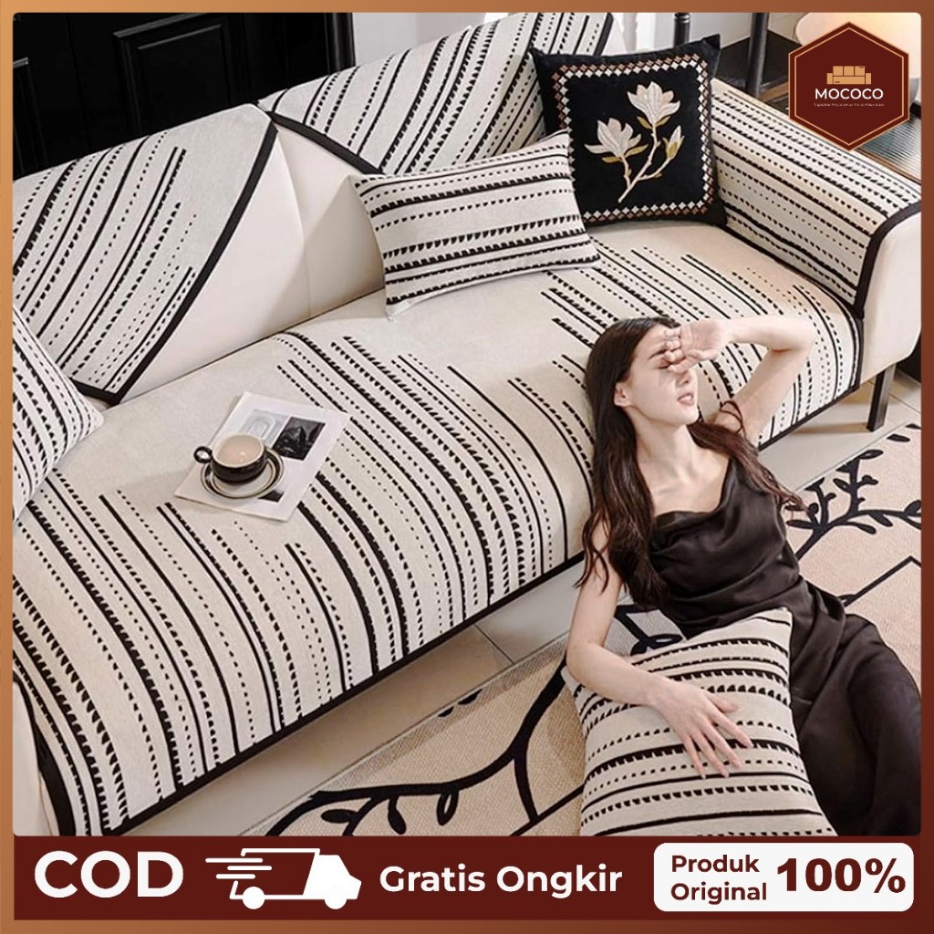 Mococo Sarung Alas Sofa Ruang Tamu Chennile Cover Penutup Sofa Sudut 1 2 3 4 L Seater Decoration