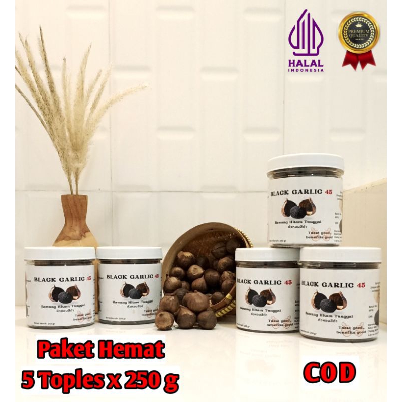 

Paket 5 Toples 250g Black Garlic Tunggal 45 - Bawang Hitam Tunggal Herbal Untuk Kesehatan Bawang Lanang / Solo