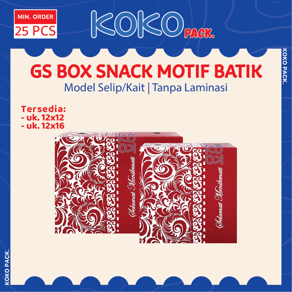 GS Box Snack Motif Batik uk. 12x12 , 12x16 cm Tanpa Laminasi Tebal Standar / Dus Snack Kotak Makanan