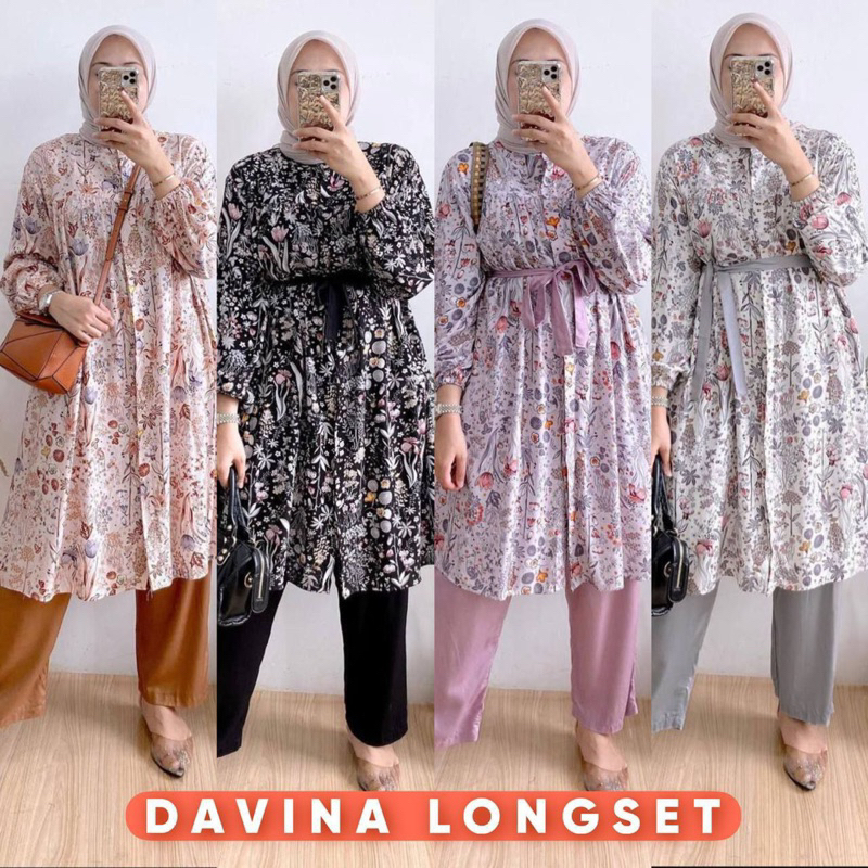 one set davina long set setelan wajita tunik kulot jumbo bahan rayon mix crinkle busui friendly