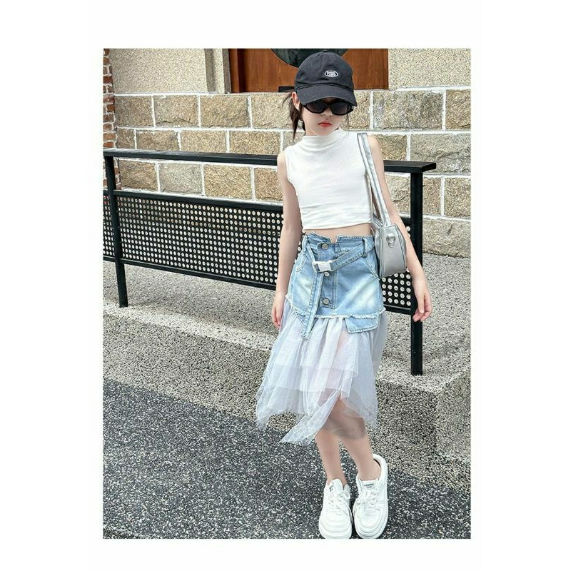 Littlefairy setelan lala jeans day/set rok jeans tutu anak cewek import