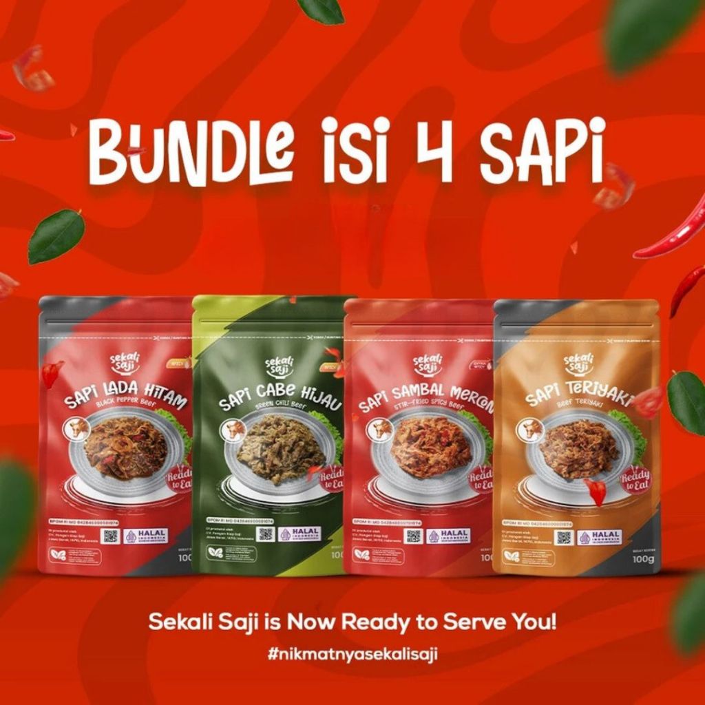 

SEKALI SAJI - Bundling Paket Sapi Isi 4 Lauk Instant 100gr Makanan Siap Saji Lauk Pauk Mateng Halal