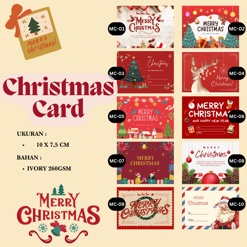 

Kartu Ucapan Natal Tahun Baru Merry Christmas Happy NewYear Murah Hampers Kado - kode MC (10x7,5cm)