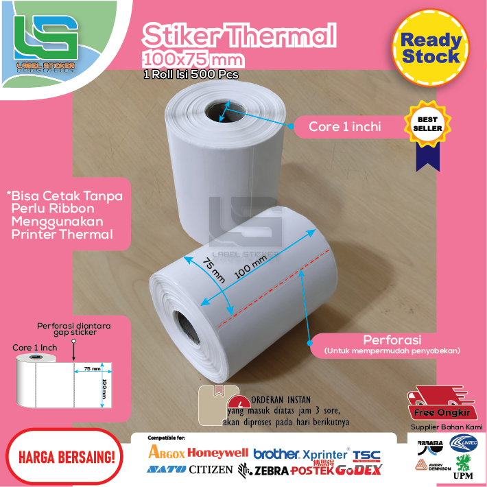 

STICKER LABEL BARCODE 100x75 MM DIRECT THERMAL 10X7.5 CM LABEL THERMAL 100X75 MM 500 PCS