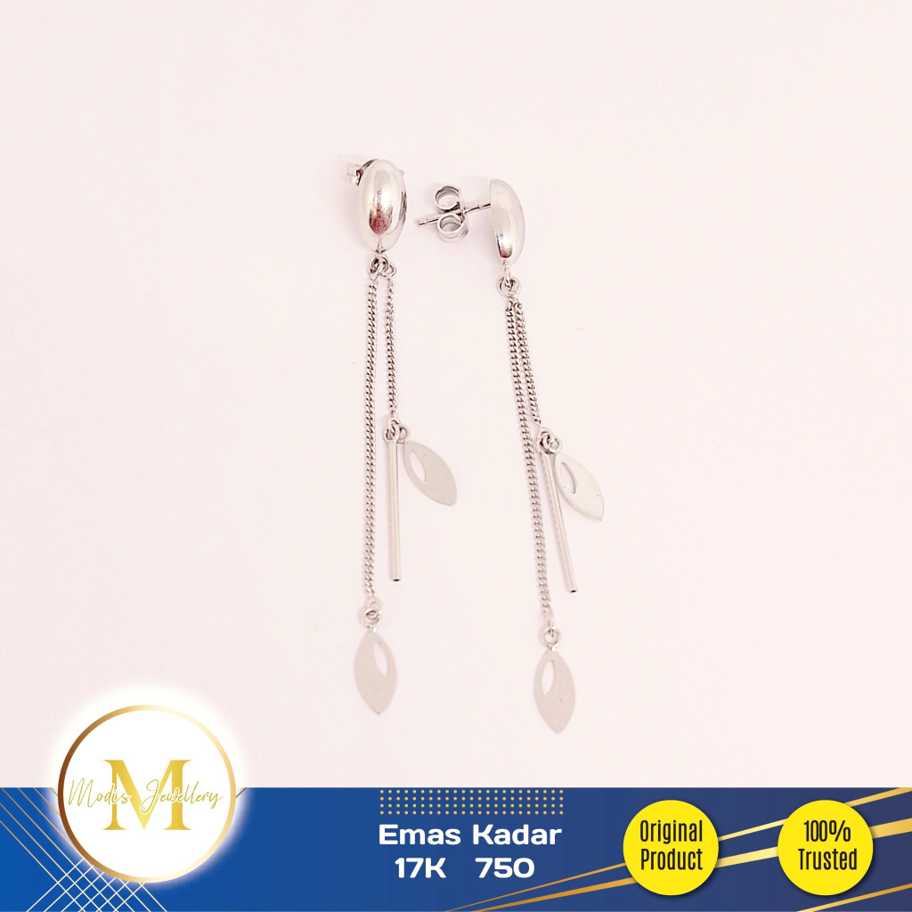 MODIS JEWELLERY - Anting Panjang Sisik Naga Daun Putih - Emas 17k 750