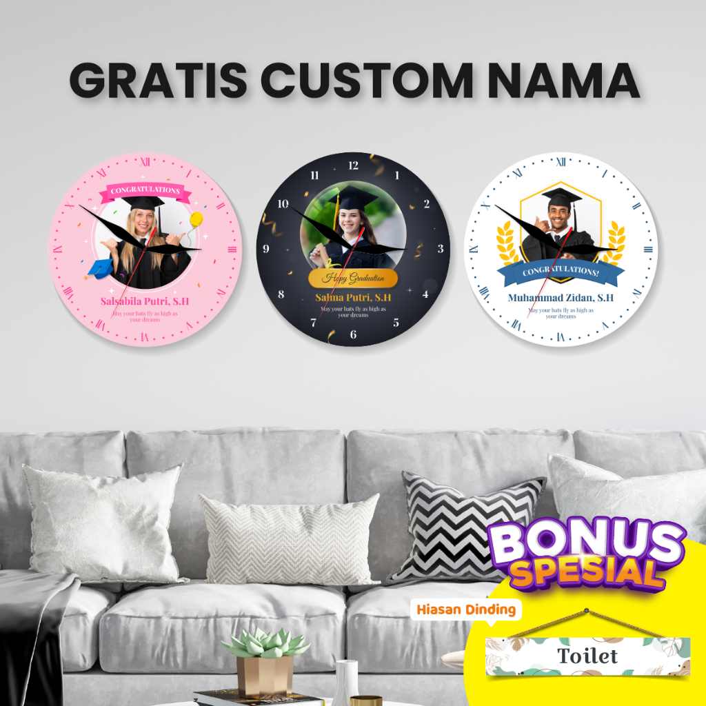 Jam Dinding Custom Foto Perpisahan Graduation Wisuda Sekolah Nama Sekolah Kado Hadiah Ulang Tahun