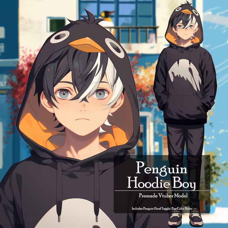 Vtuber / Live2d (Premade & Siap Pakai) - Penguin Hoody Boy